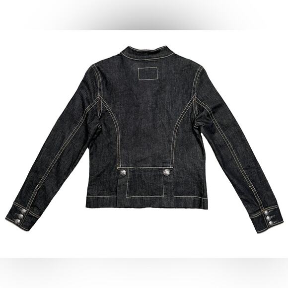 Old Navy Dark Indigo Vintage Y2K Cropped Structured Denim Jacket Womens Medium - Picture 4 of 8